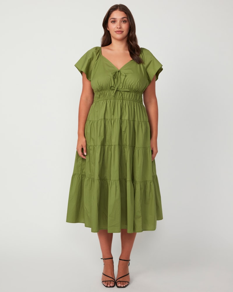 Front of a model wearing a size 16W Ana Midi Dress in Kiwi by Estelle. | dia_product_style_image_id:349534